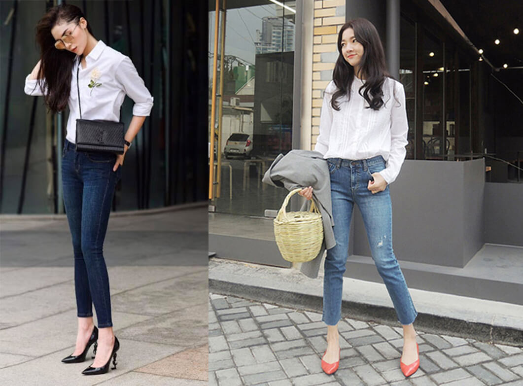 Kết hợp giữa áo sơ mi bà quần jeans